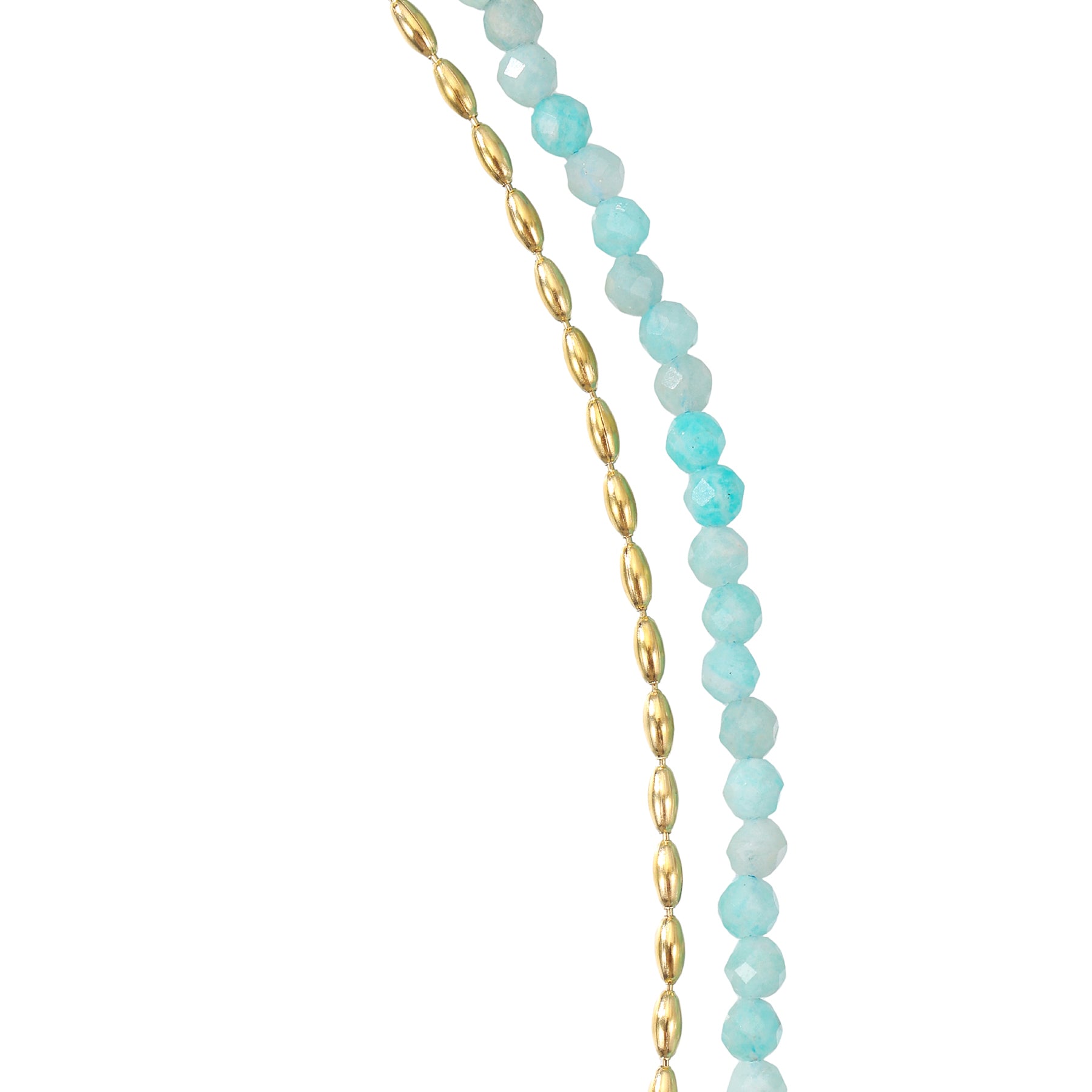 Aquamarine Heart Charm Layered Bead Necklace Waterproof