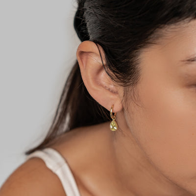 Boucles d’Oreilles Creoles Birthstone Peridot Aout Sterling Argent
