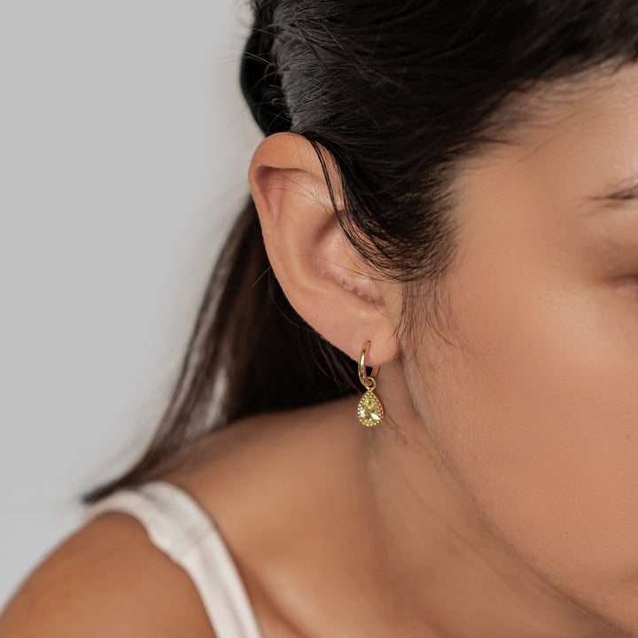 Boucles d’Oreilles Creoles Birthstone Peridot Aout Argent Sterling