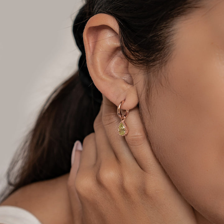 Boucles d’Oreilles Creoles Birthstone Peridot Aout Argent Sterling