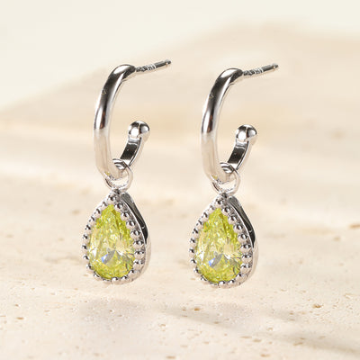 Boucles d’Oreilles Creoles Birthstone Peridot Aout Sterling Argent