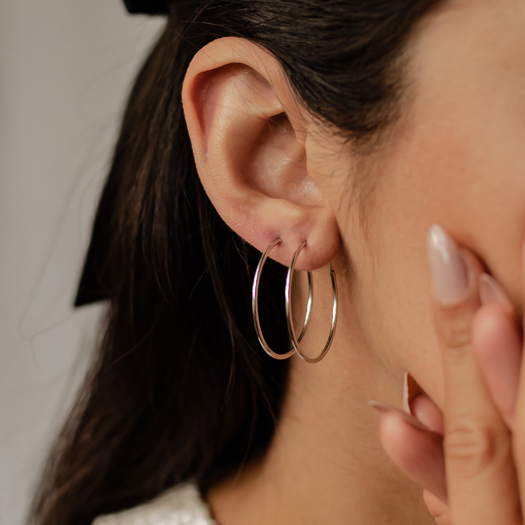 Boucles d’Oreilles Créoles Grande Fine Sterling Argent