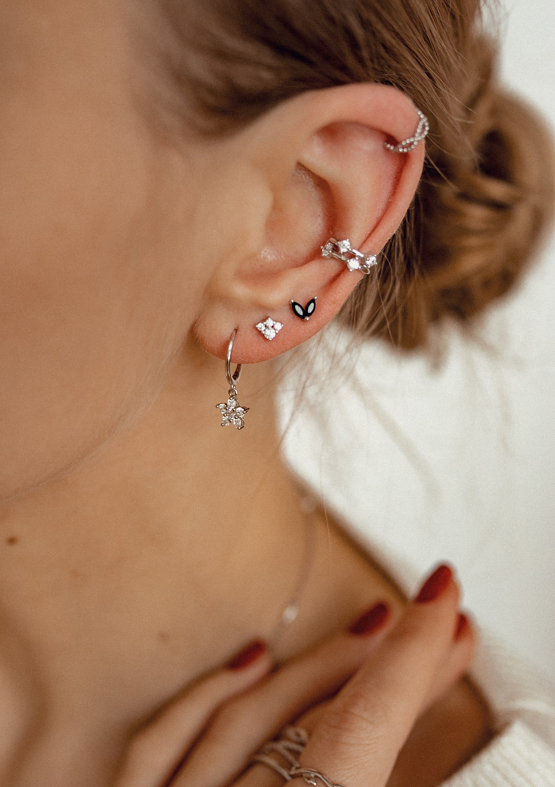 Black Gemstone Firefly Stud Earrings Sterling Silver