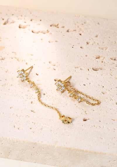 Boucles d'oreilles Chaîne de Fleurs Sterling Argent en Or
