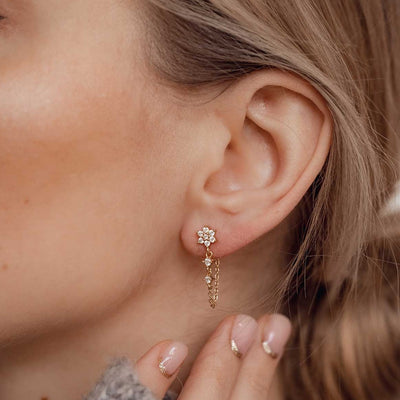 Boucles d'oreilles Chaîne de Fleurs Sterling Argent en Or