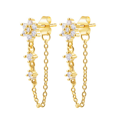 Boucles d'oreilles Chaîne de Fleurs Sterling Argent en Or