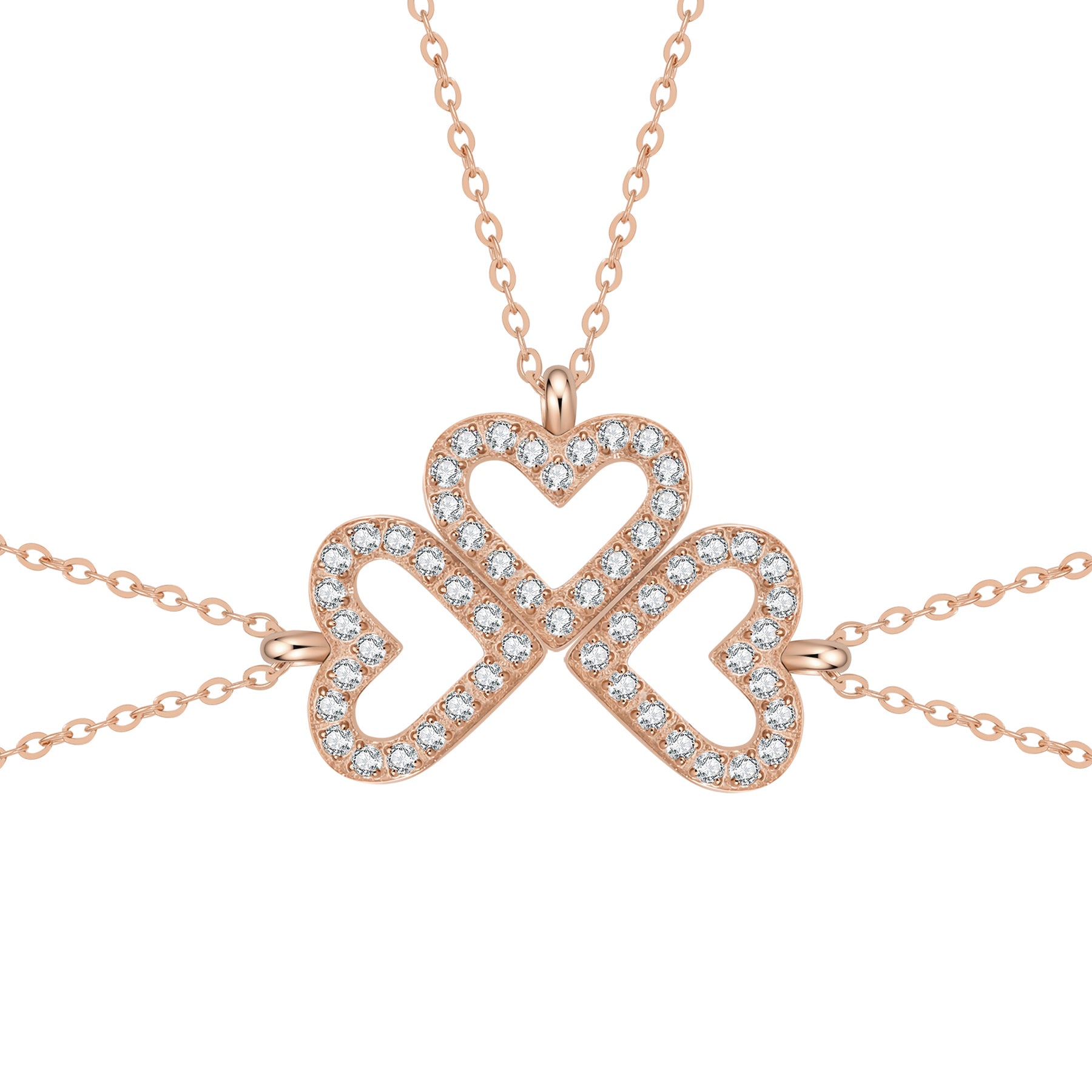 Bond Heart Three Crystal Necklace Set Waterproof