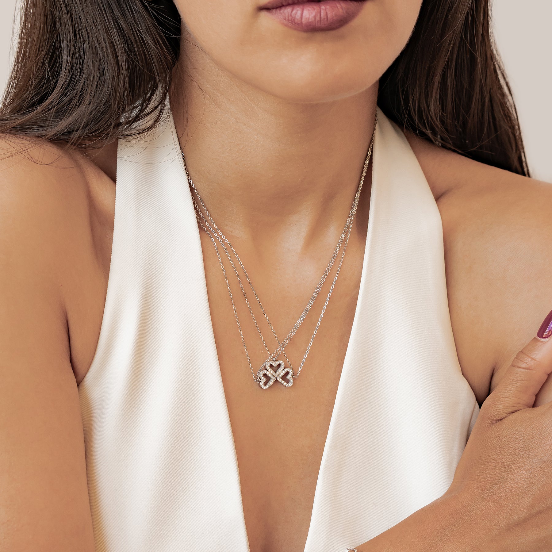 Bond Heart Three Crystal Necklace Set Waterproof