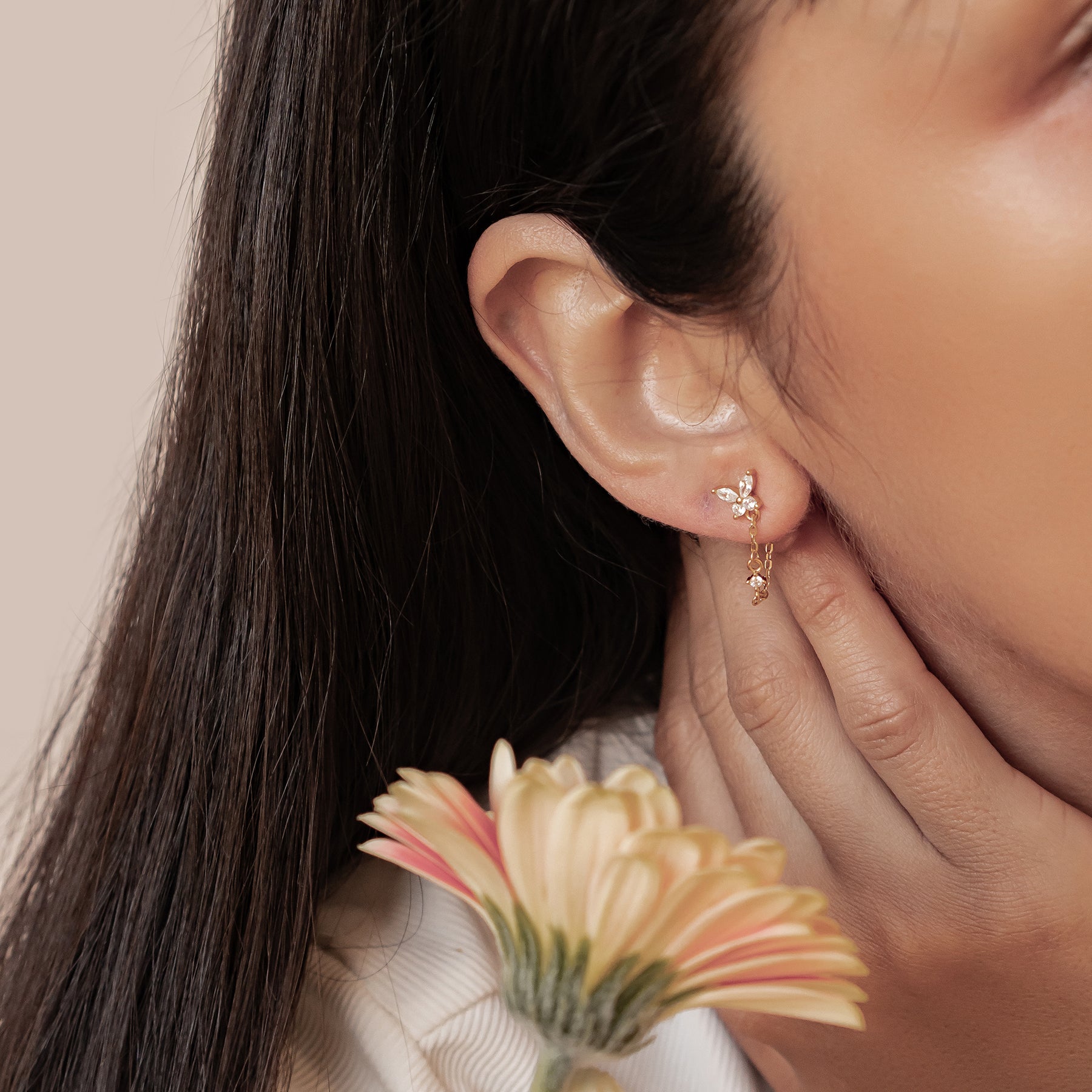 Boucles d’Oreilles Chaîne Papillon Blossom Argent Sterling