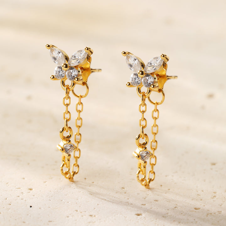 Butterfly Blossom Chain Earrings Sterling Silver