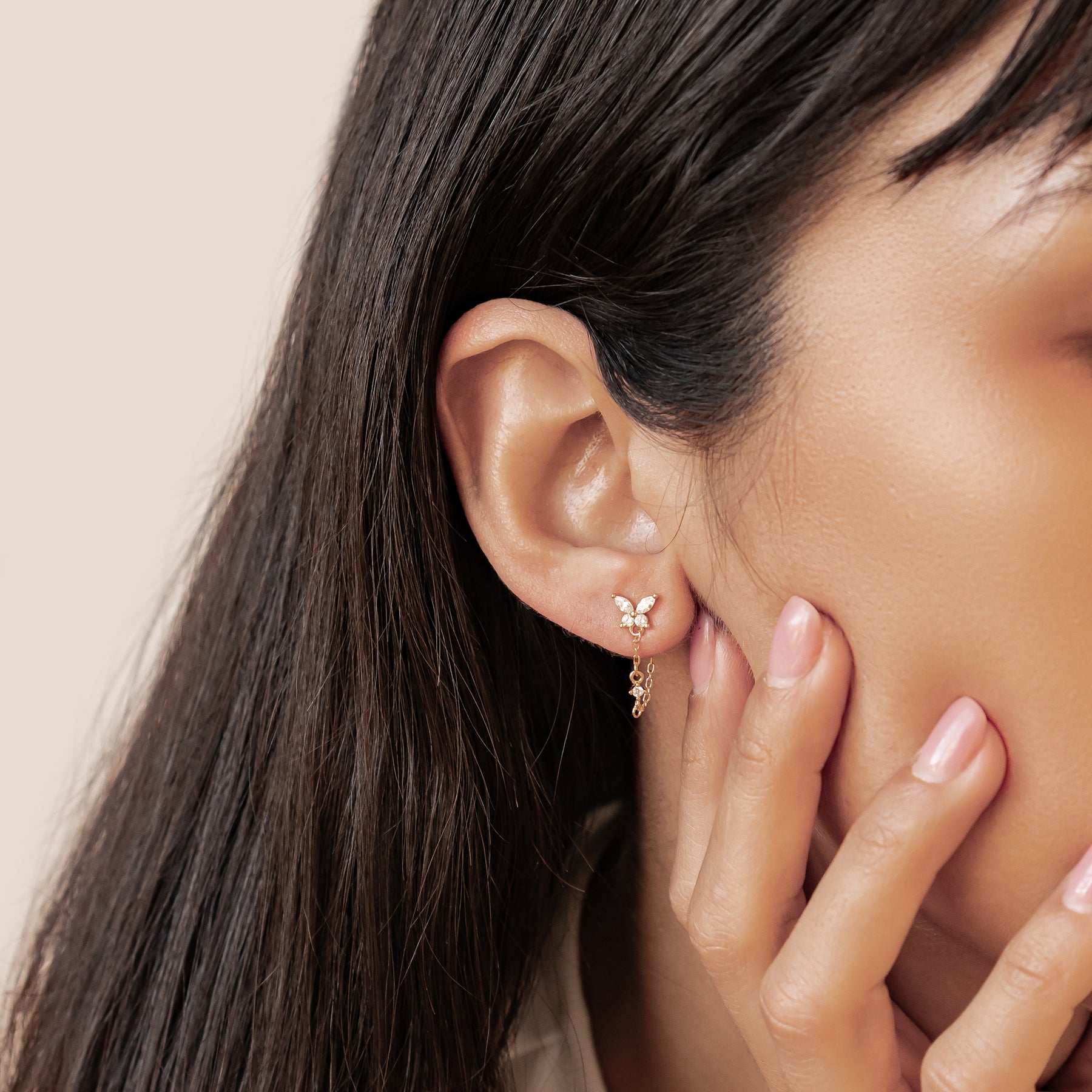 Schmetterlingsblüten-Ohrringe mit Ketten – Sterling Silber