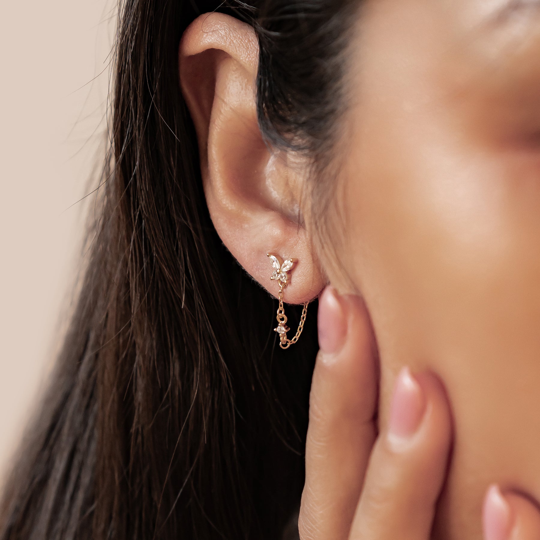 Boucles d’Oreilles Chaîne Papillon Blossom Argent Sterling