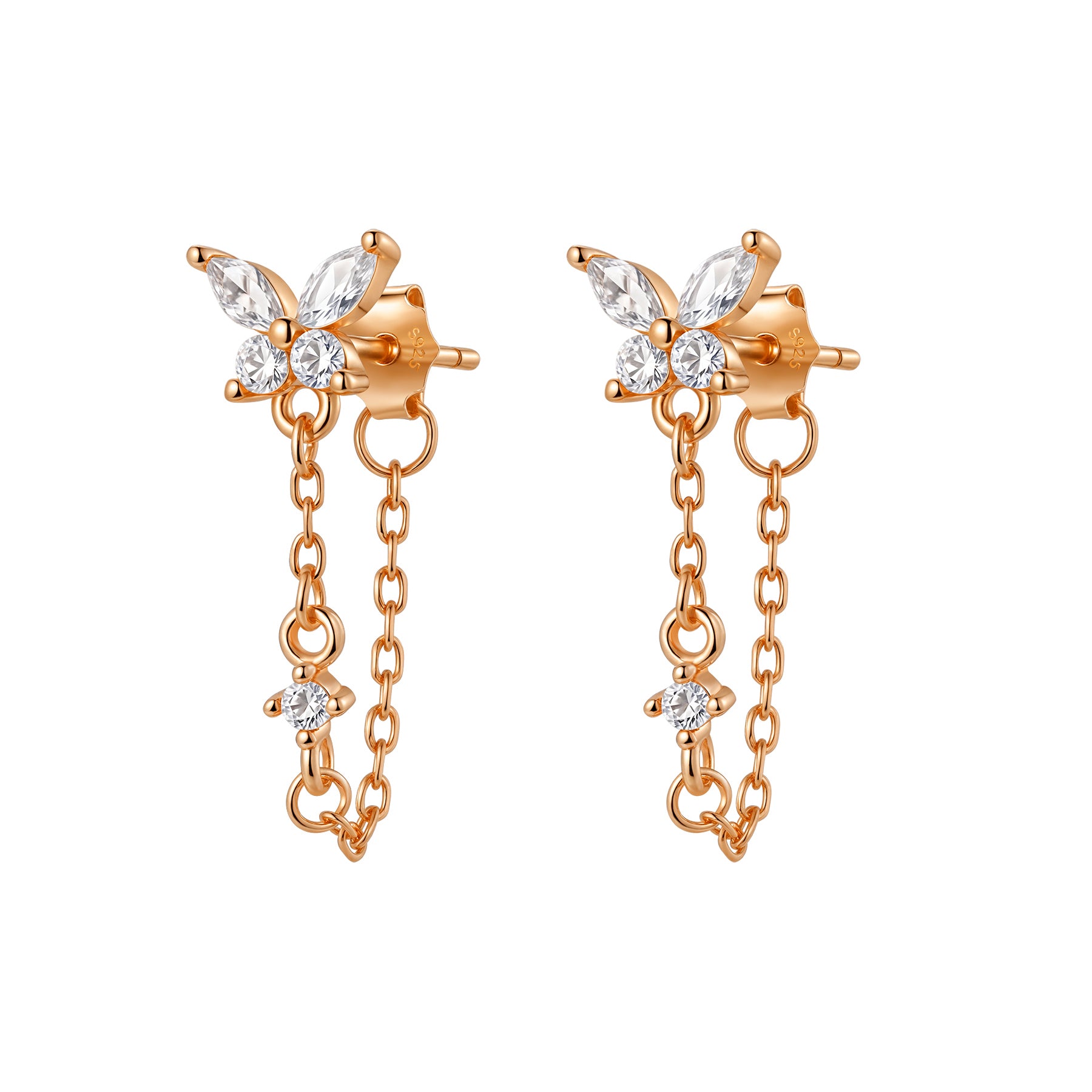 Boucles d’Oreilles Chaîne Papillon Blossom Argent Sterling