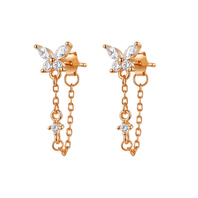 Schmetterlingsblüten-Ohrringe mit Ketten – Sterling Silber