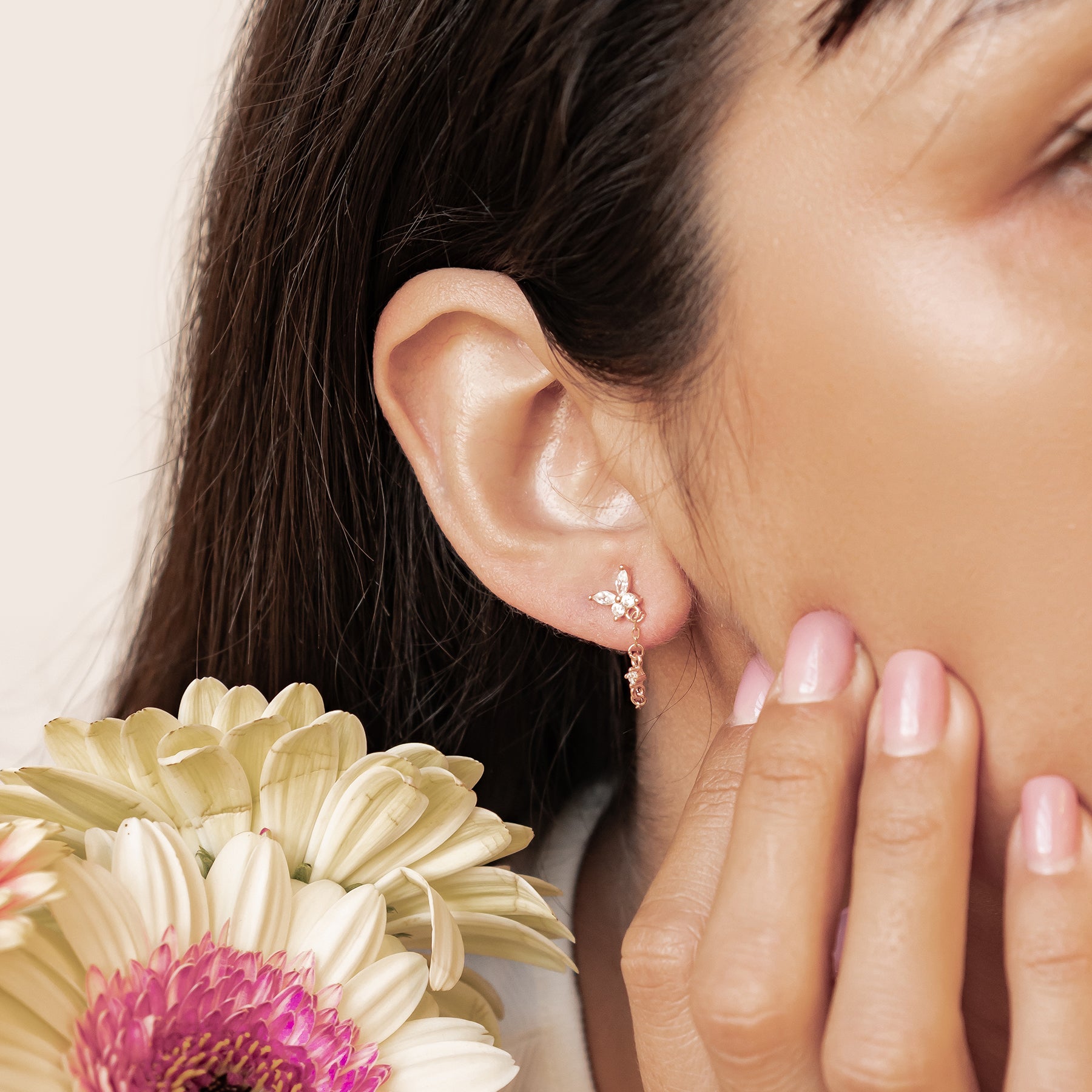 Boucles d’Oreilles Chaîne Papillon Blossom Argent Sterling