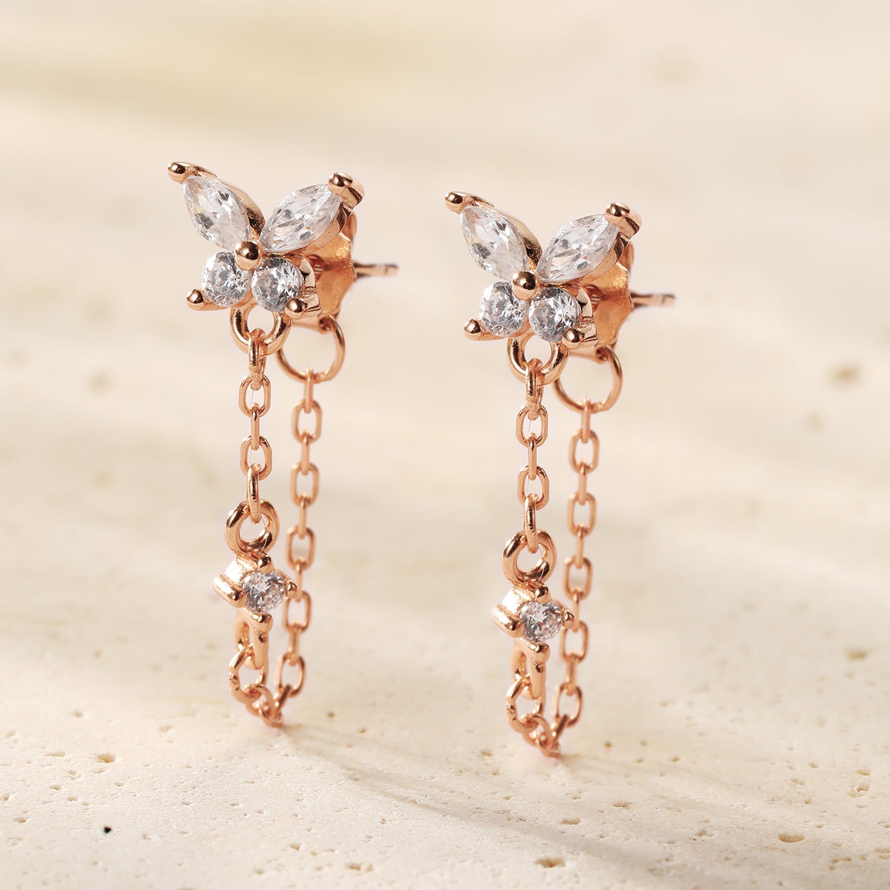 Boucles d’Oreilles Chaîne Papillon Blossom Argent Sterling