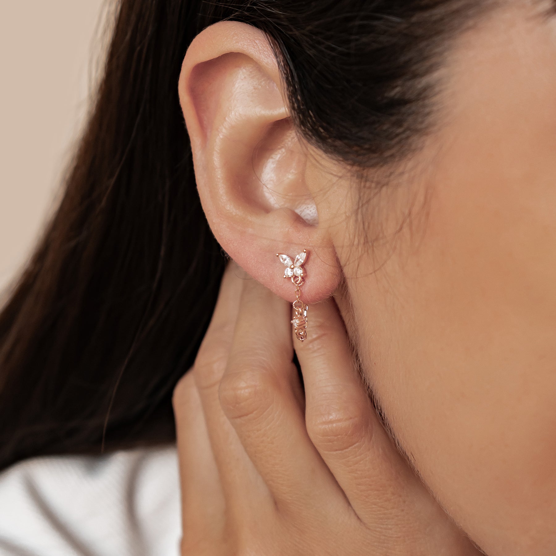 Boucles d’Oreilles Chaîne Papillon Blossom Argent Sterling