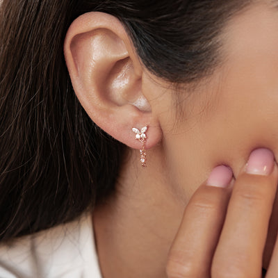 Schmetterlingsblüten-Ohrringe mit Ketten – Sterling Silber