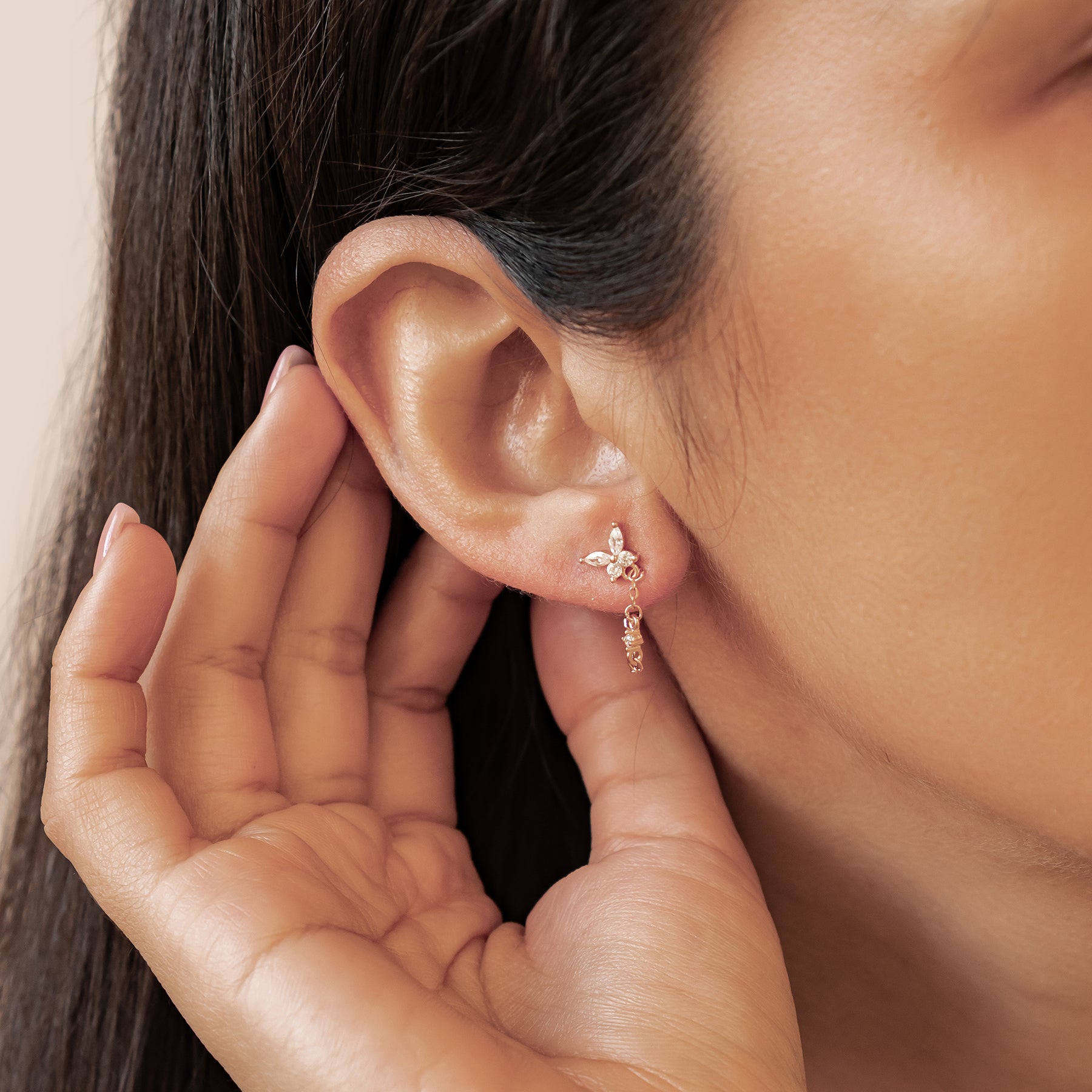 Boucles d’Oreilles Chaîne Papillon Blossom Argent Sterling