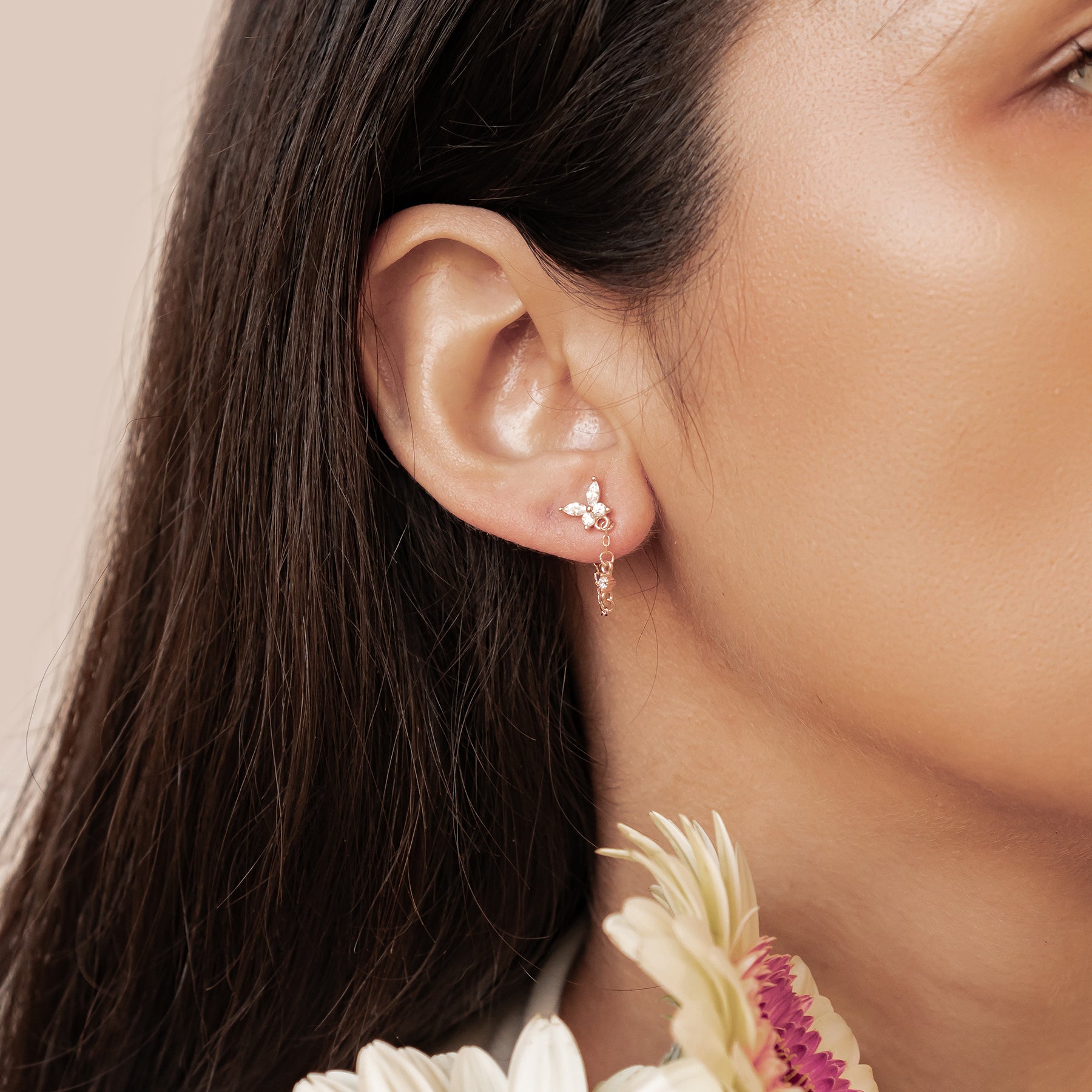 Boucles d’Oreilles Chaîne Papillon Blossom Argent Sterling