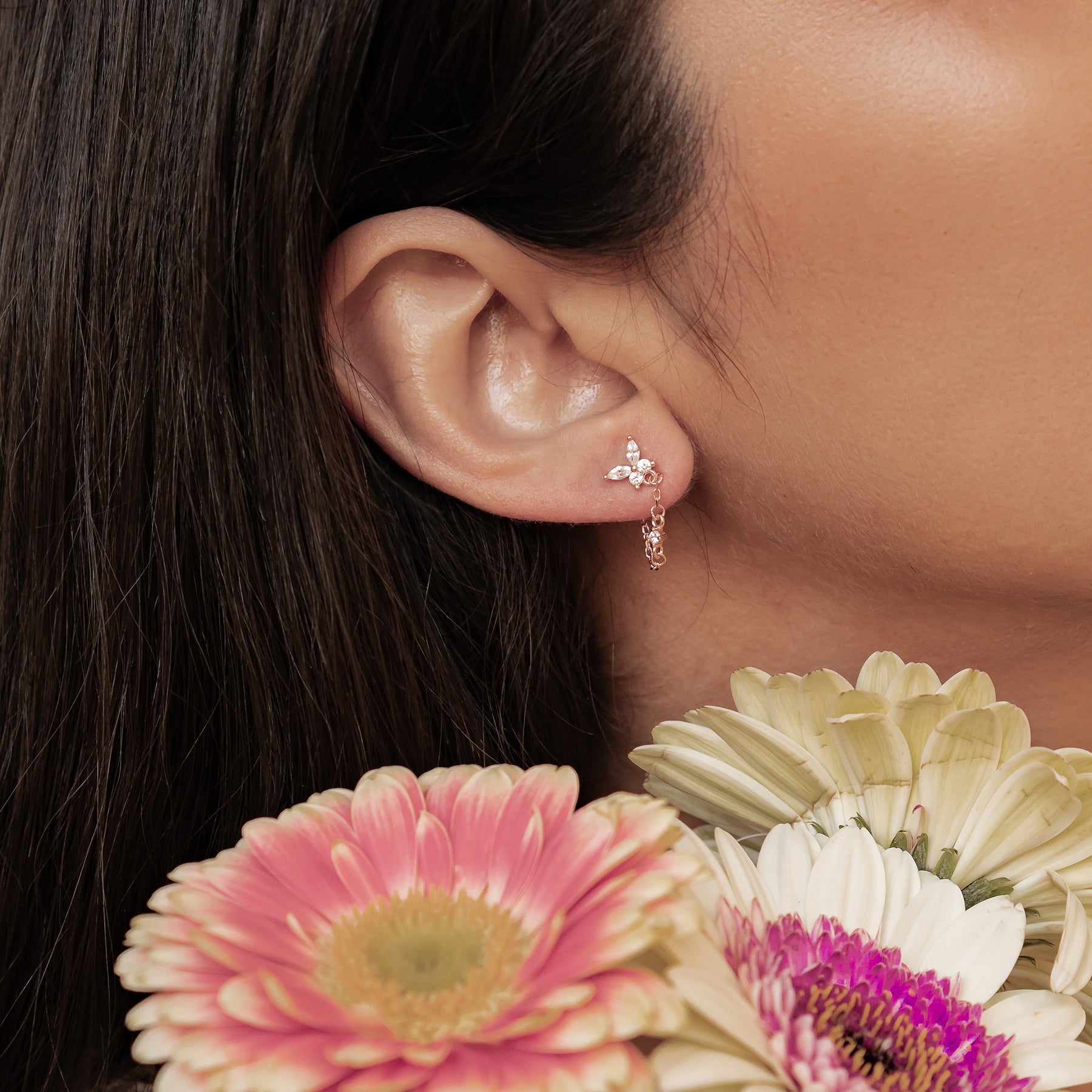 Boucles d’Oreilles Chaîne Papillon Blossom Argent Sterling