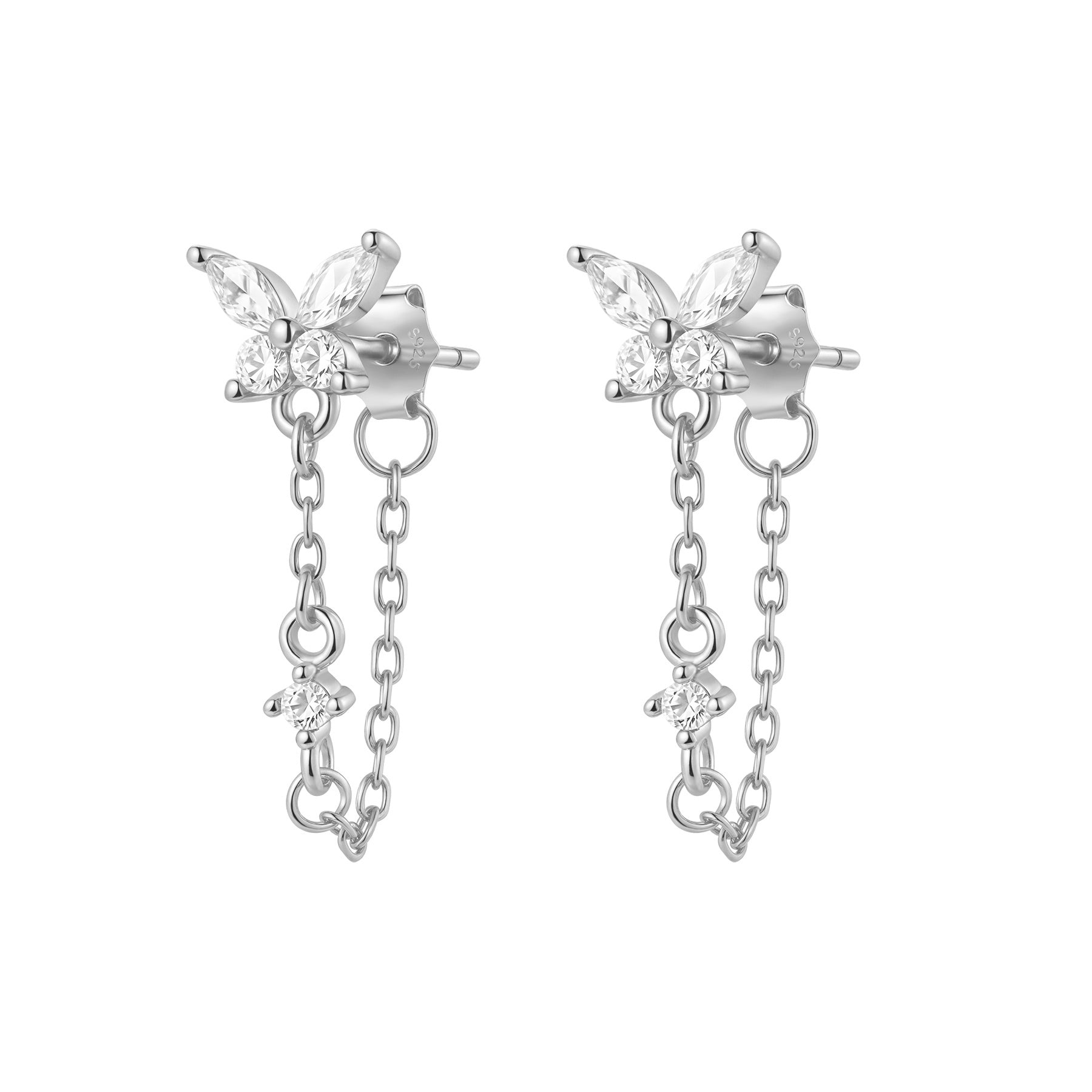 Boucles d’Oreilles Chaîne Papillon Blossom Argent Sterling