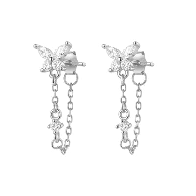 Schmetterlingsblüten-Ohrringe mit Ketten – Sterling Silber