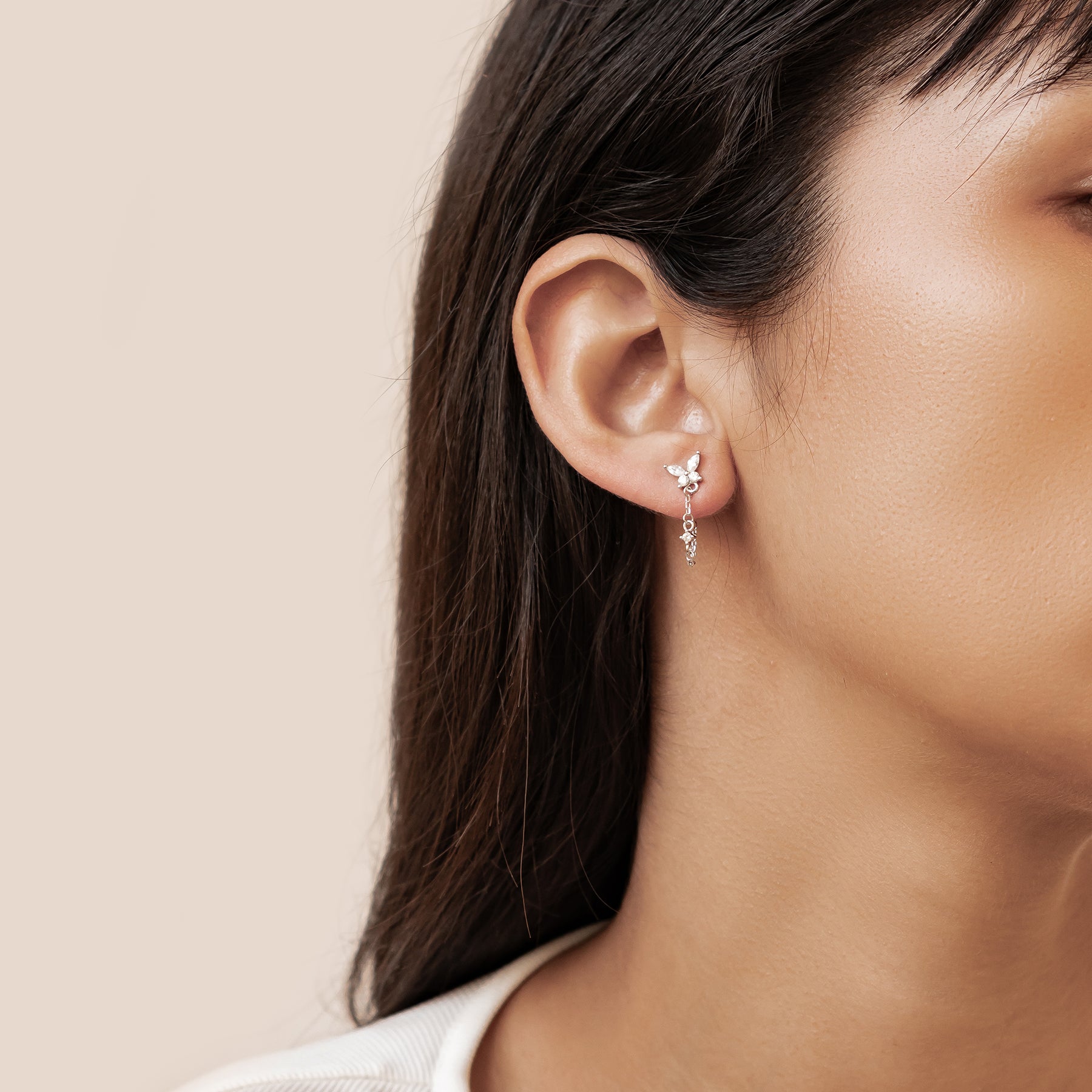 Boucles d’Oreilles Chaîne Papillon Blossom Argent Sterling