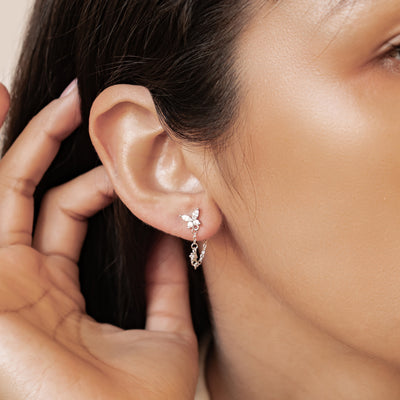 Schmetterlingsblüten-Ohrringe mit Ketten – Sterling Silber