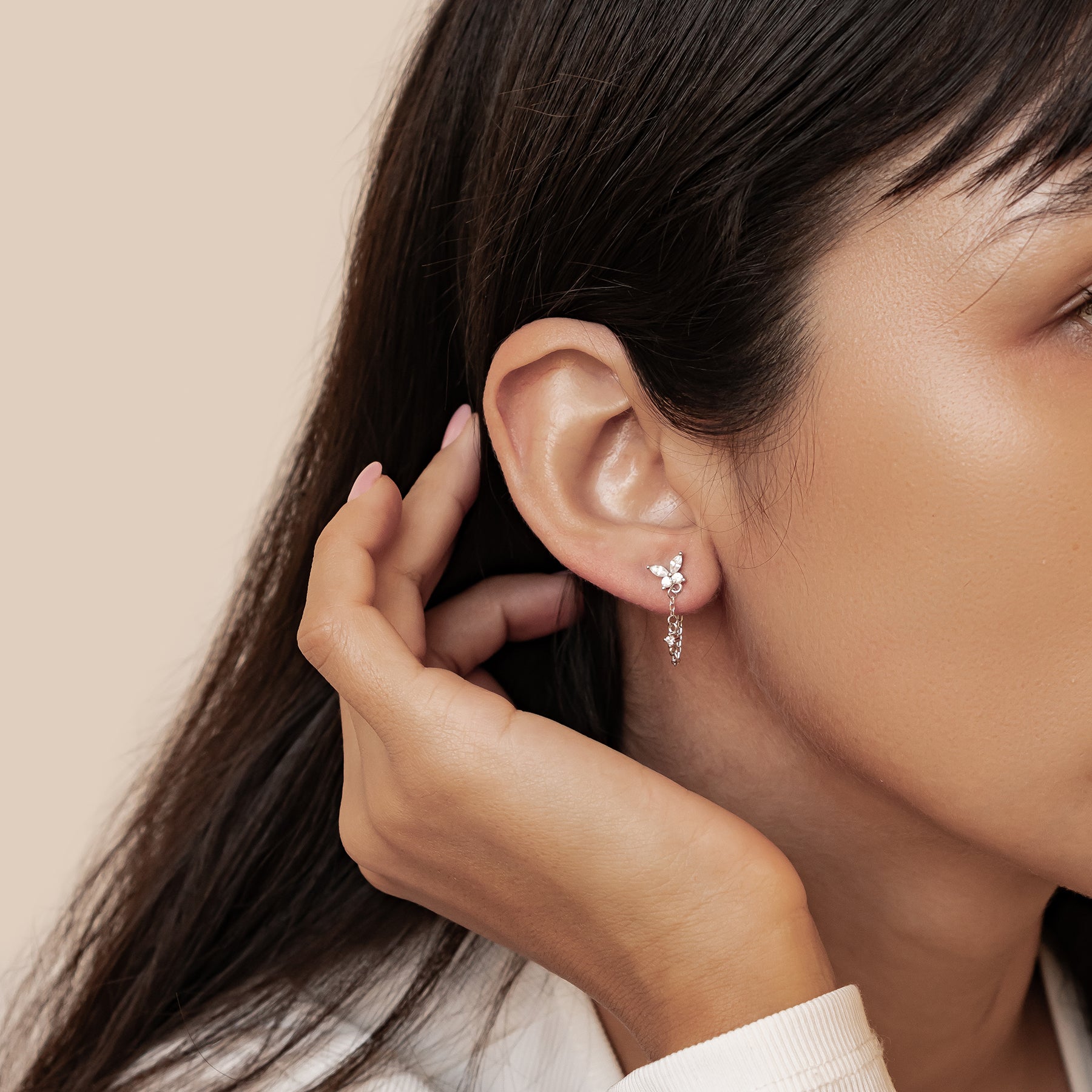 Boucles d’Oreilles Chaîne Papillon Blossom Argent Sterling