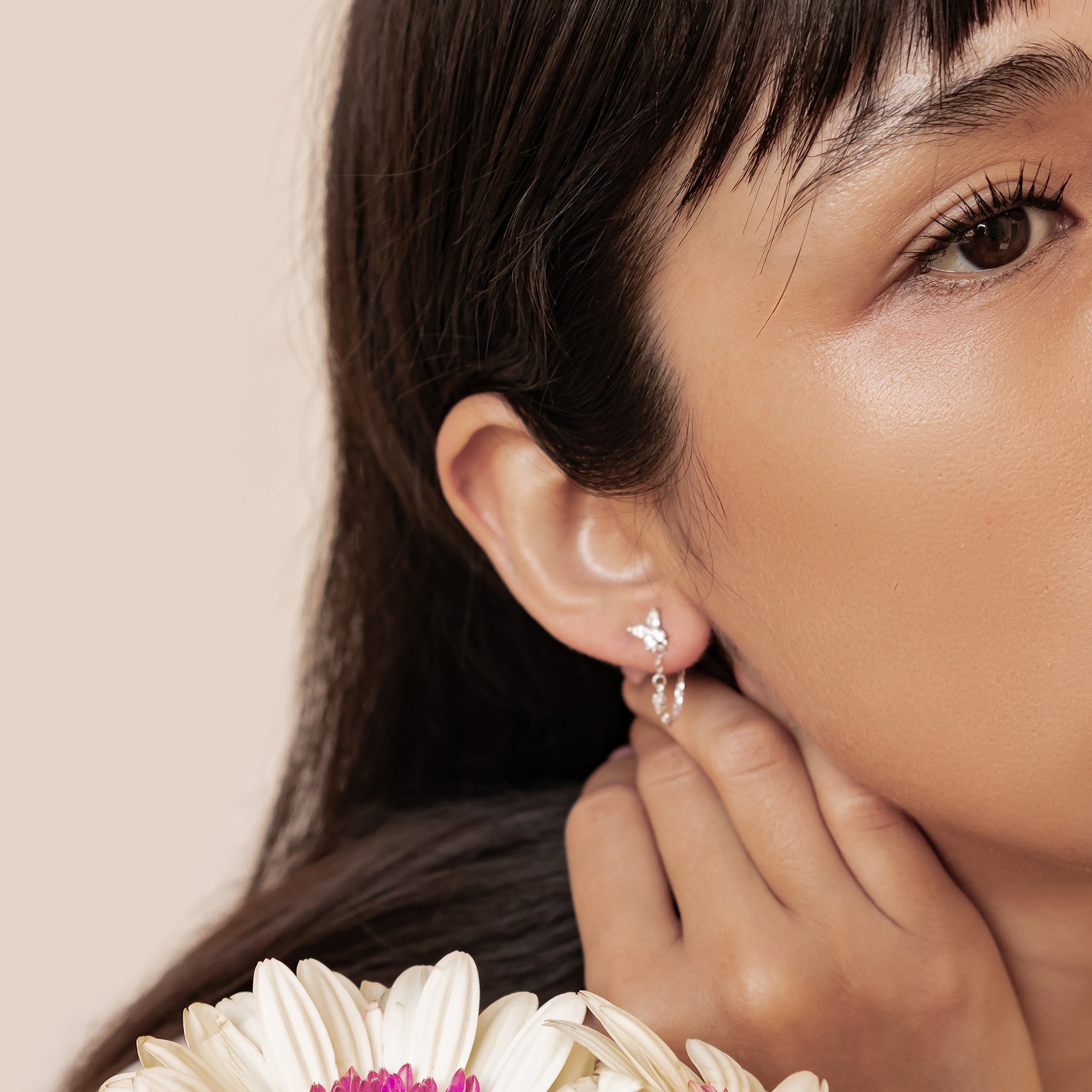 Boucles d’Oreilles Chaîne Papillon Blossom Argent Sterling