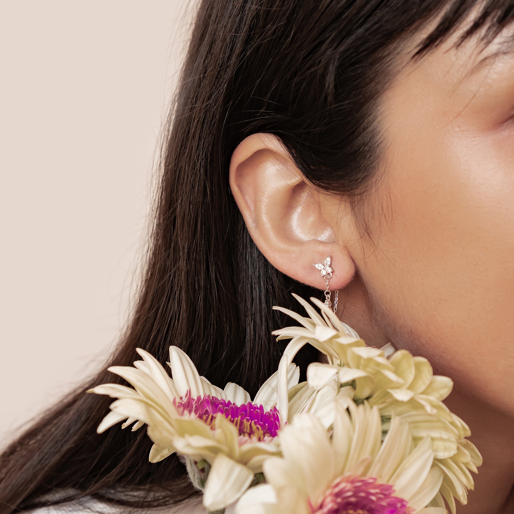 Boucles d’Oreilles Chaîne Papillon Blossom Argent Sterling