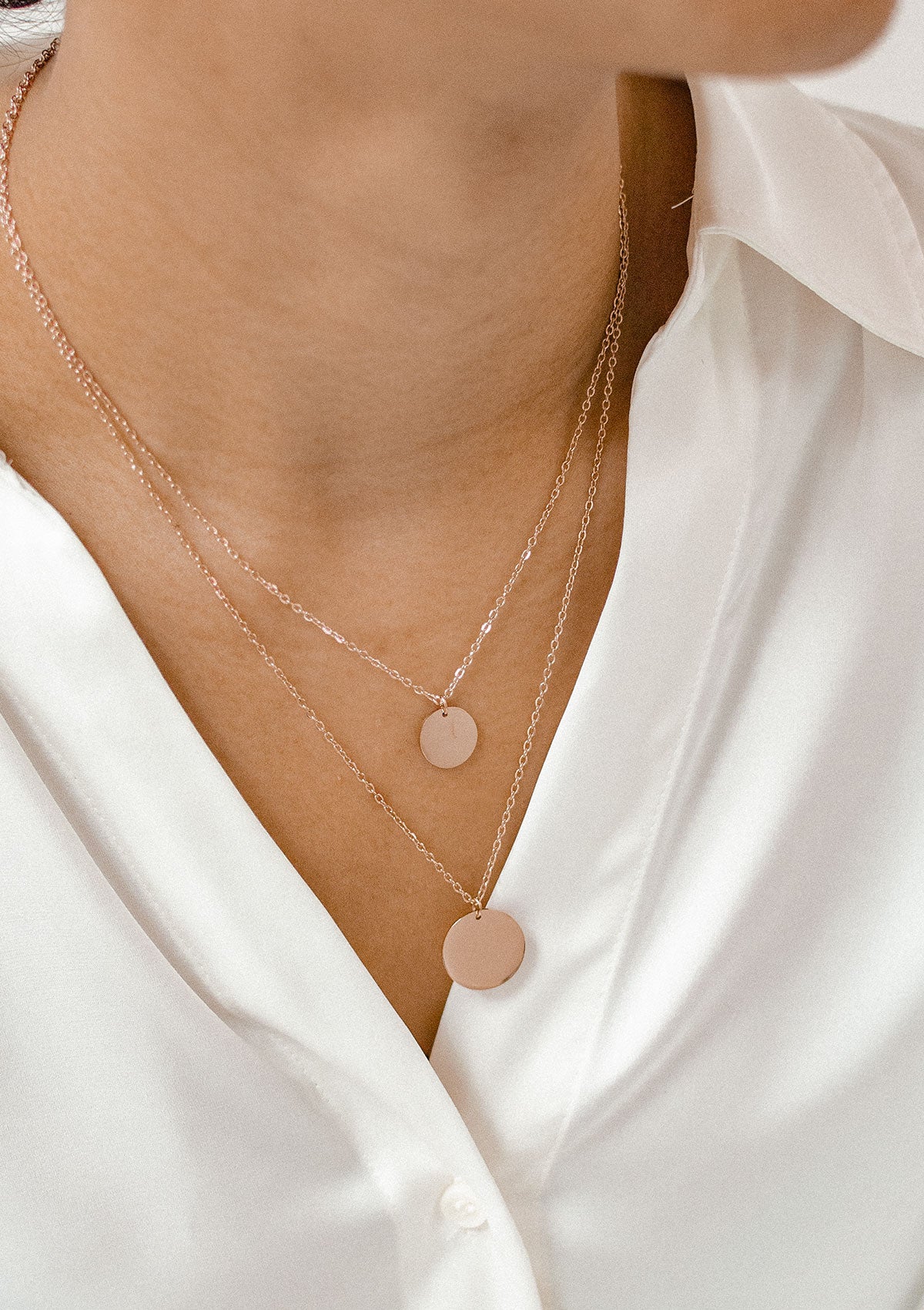 Circle Layered Necklace Rose Gold