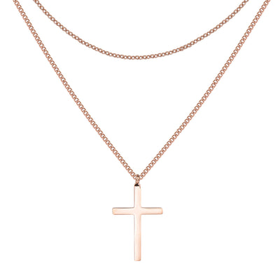 Layered Cross Necklace Rose Gold