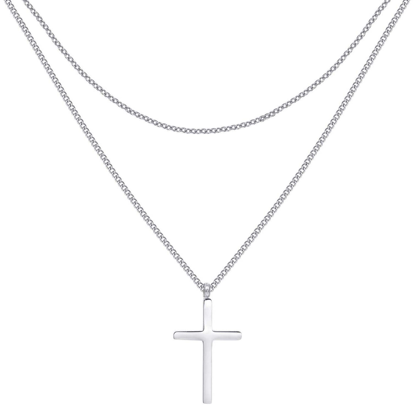 Collar a Capas con Cruz en Plata