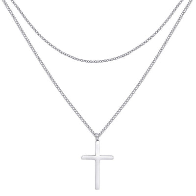 Collar a Capas con Cruz en Plata