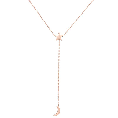 Stern und Mond Y Kette Lasso in Rosegold