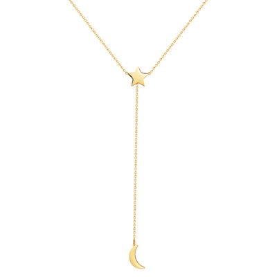 Star Moon Lariat Y Necklace Gold