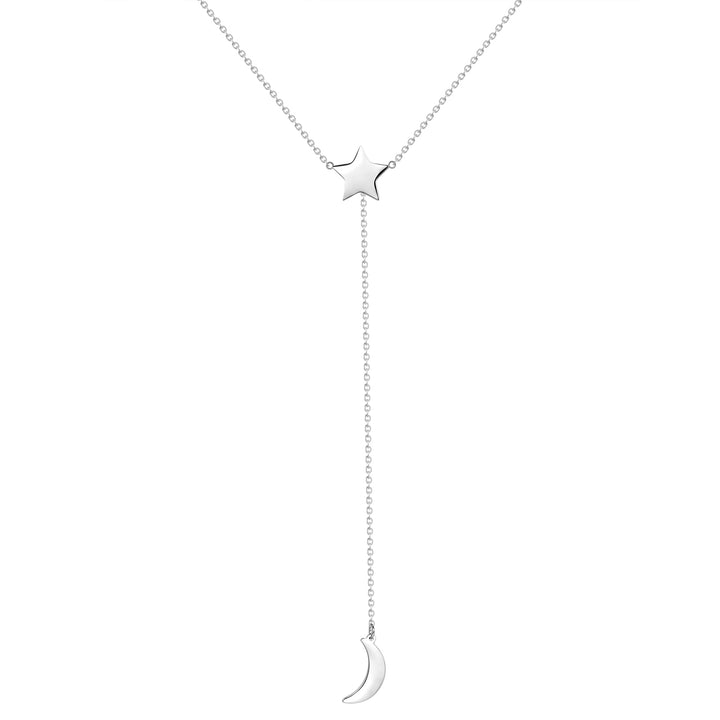 Star Moon Lariat Y Necklace Silver