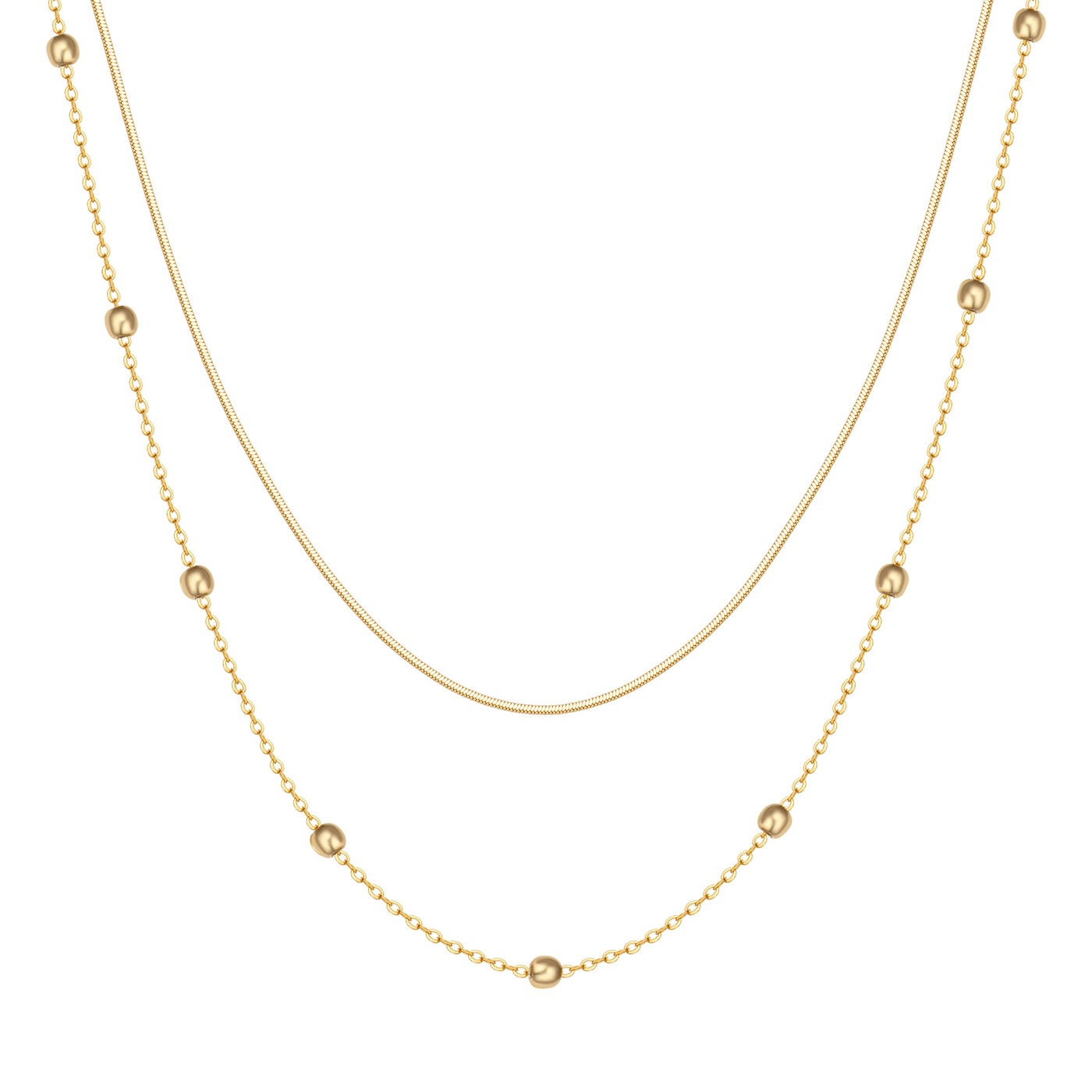Collar de Cadena con Bolitas a Capas en Oro