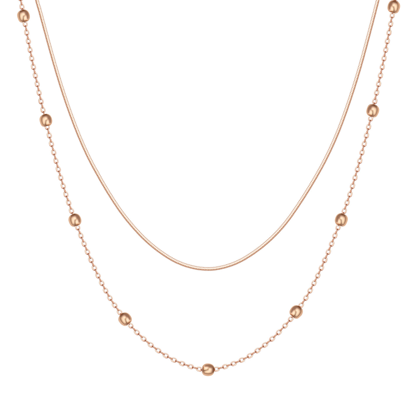 Collar de Cadena con Bolitas a Capas en Oro Rosa