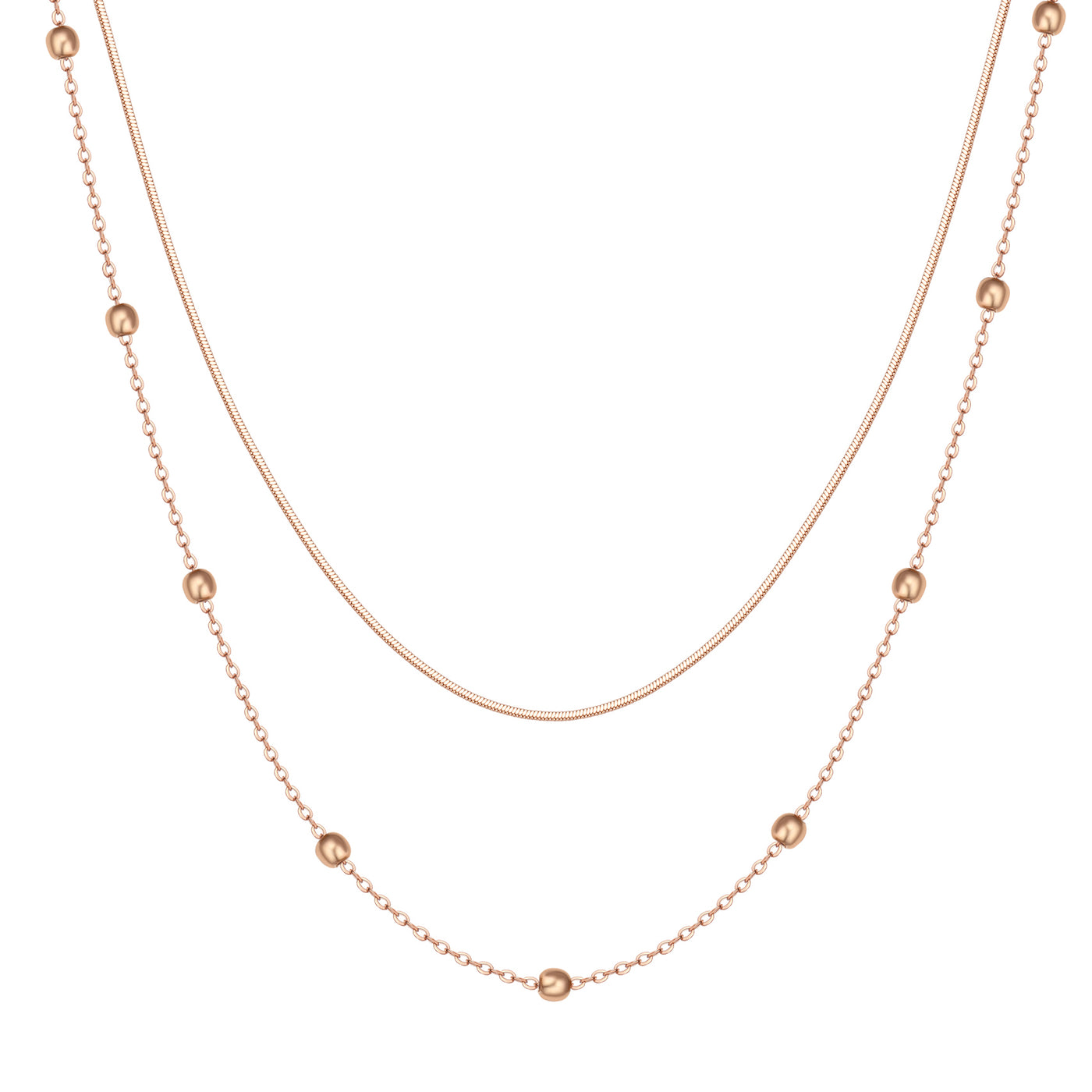 Layered Bobble Chain Necklace Rose Gold