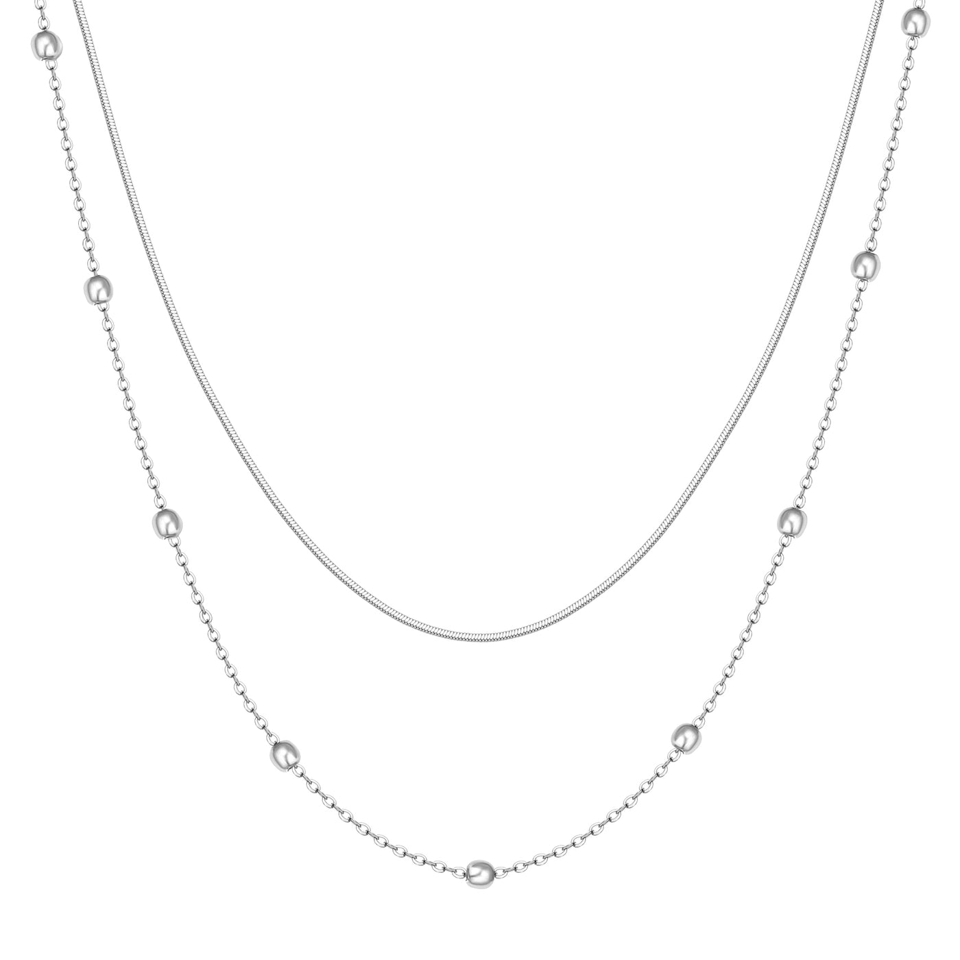 Collar de Cadena con Bolitas a Capas en Plata