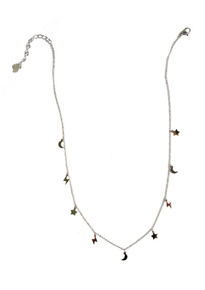 Lightning Star Moon Necklace Silver