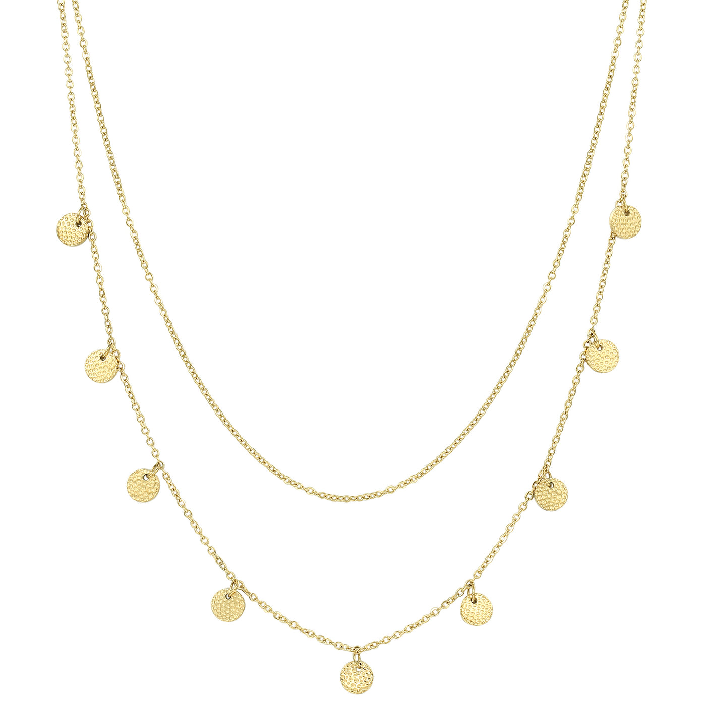 Textured Circle Layered Necklace Gold