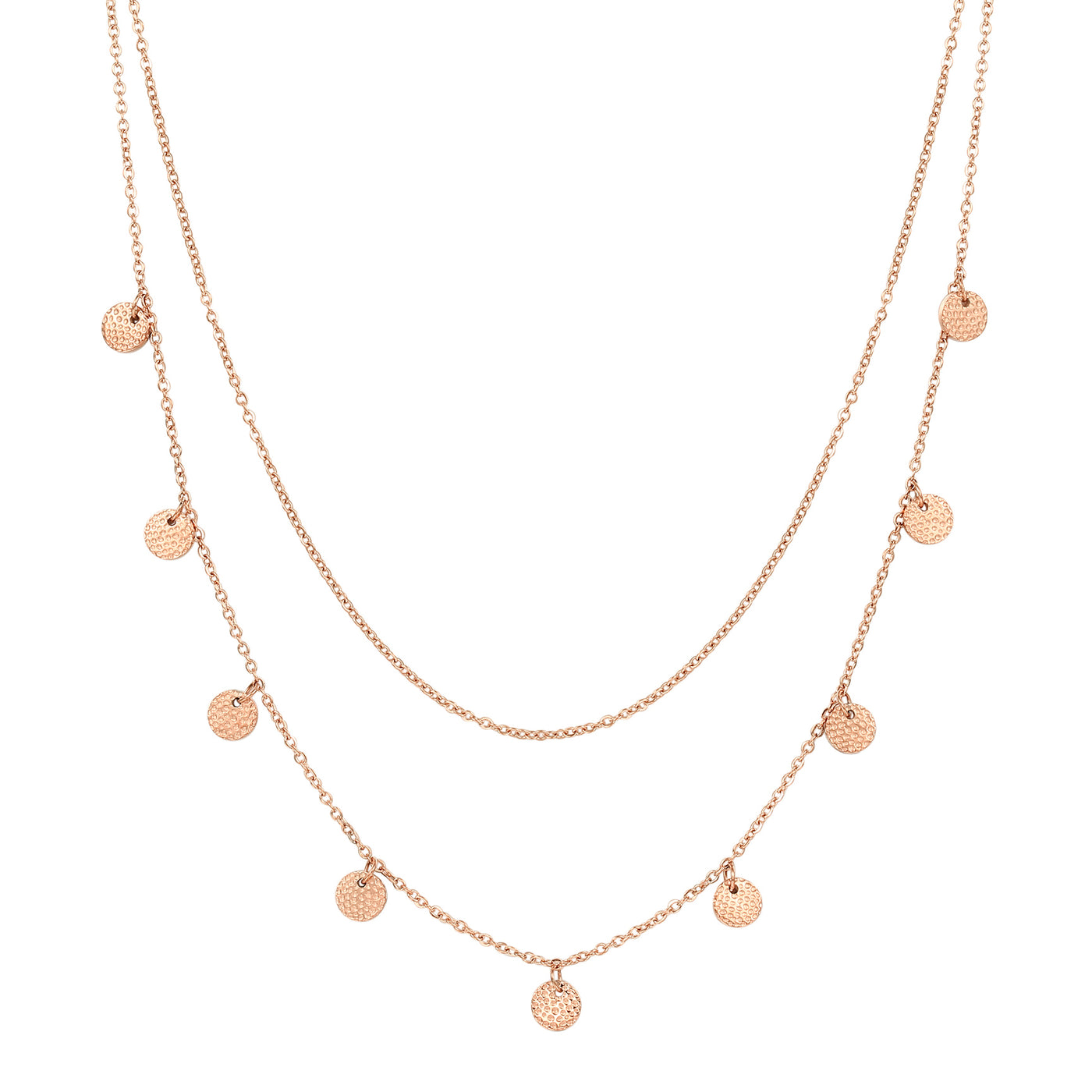 Collar a Capas con Círculo Texturizado en Oro Rosa