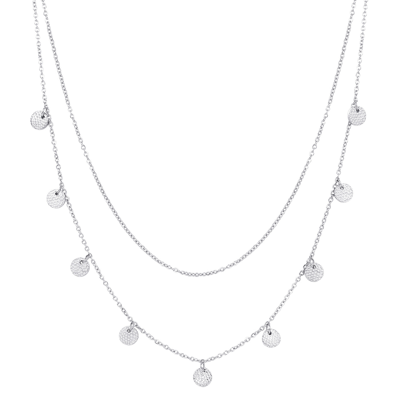 Collar a Capas con Círculo Texturizado en Plata