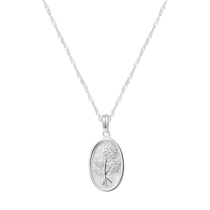 Collier Pendentif Marguerite Ovale Argent Sterling