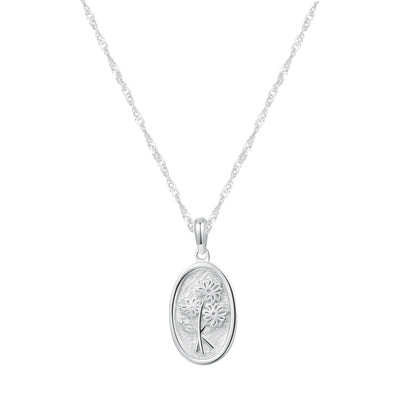 Oval Daisy Pendant Necklace Sterling Silver