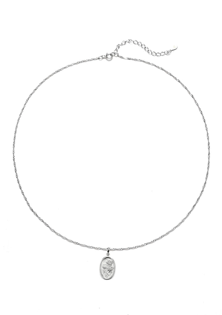 Collar Colgante Margarita Ovalada Plata de Ley 925